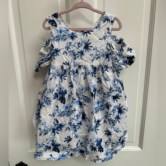 Janie & Jack 3T Girls Blue & White Floral Off Shoulder Bow Back Dress - Picture 1 of 6
